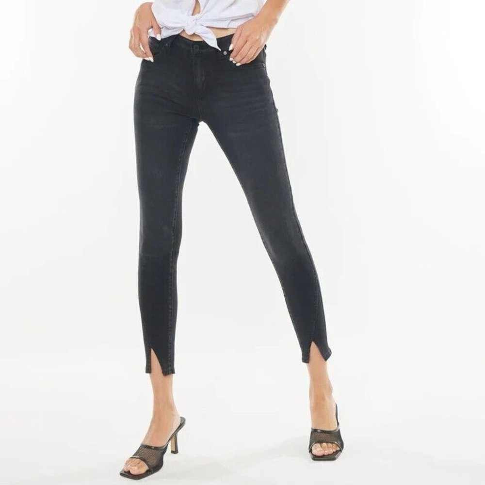 Kancan Kingston Mid Rise Ankle Skinny Jeans Size 7/27 Crossover Front Seam Slit